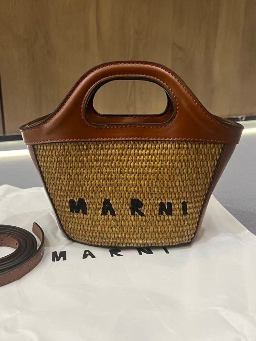 Marni Mini Brown Raffia Basket Bag